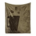 thumbnail image 1 of Coffee Soft Flannel Fleece Throw Blanket, Grunge Weathered Mug Silhouette with Aromatic Java Beans for Breakfast, Cozy Plush for Indoor and Outdoor Use, 50" x 70", Dark Brown Cocoa Tan, by Ambesonne, 1 of 6