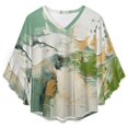 thumbnail image 4 of Abstract Art Sage Green Women's V-Neck Blouse With 3/4 Ruffled Bell Sleeves Casual Top Ladies Blouses, 4 of 7