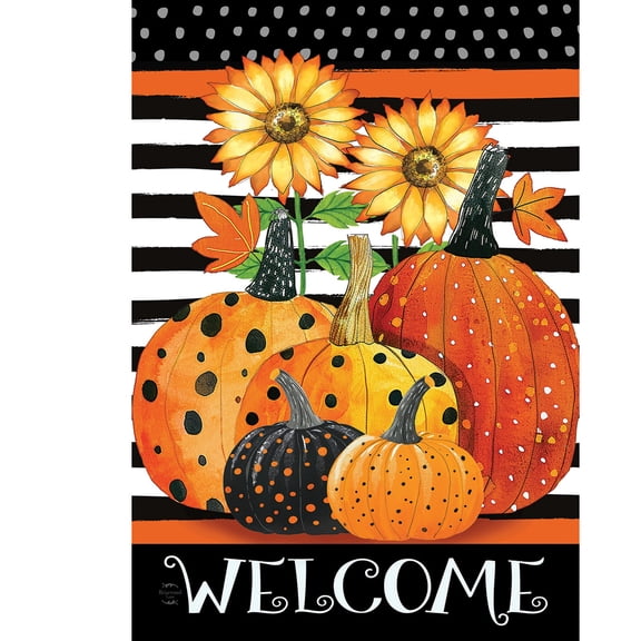 Briarwood Lane Fall House Flag 40x28 For Outdoor Pumpkins and Stripes For Fall House Flag