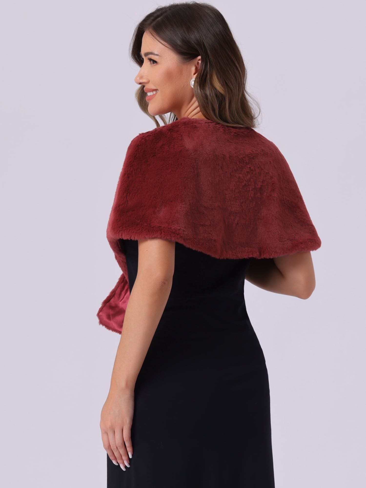 DARING DIVA Women's Faux Fur Shawl Stole Winter Wedding Wrap L Burgundy
