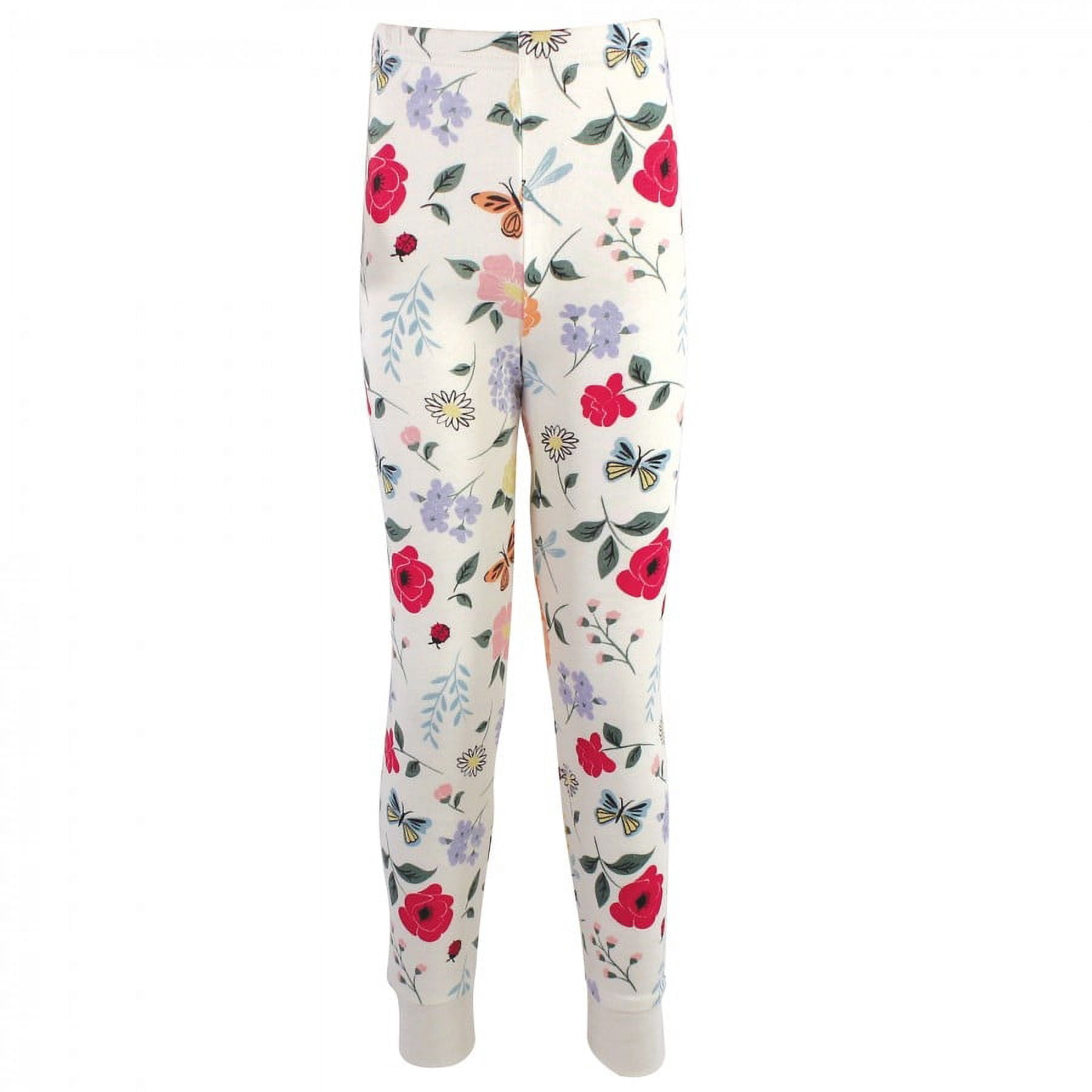 Touched by Nature Toddler and Kids Girl Organic Cotton Tight-Fit Pajama Set, Flutter Garden, 4 Toddler
