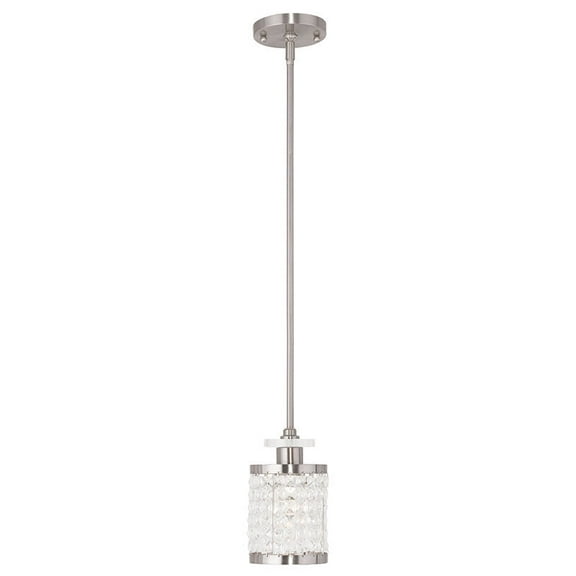 1 Light Brushed Nickel Mini Pendant with Clear Crystals Shade