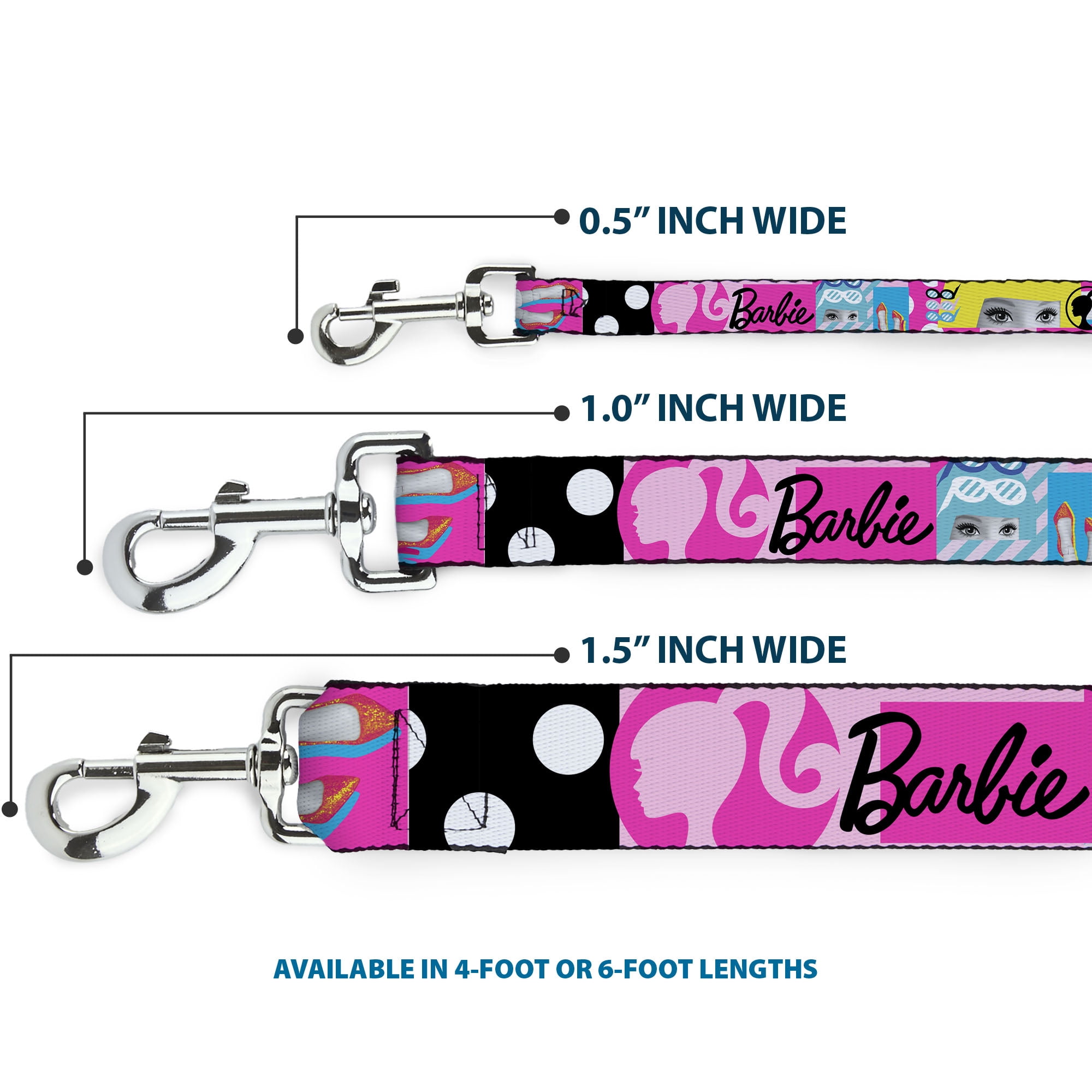 Mattel Pet Leash, Dog Leash, Barbie Accessory Icons Collage Multi Color, 6 Feet Long 1.0 Inch Wide
