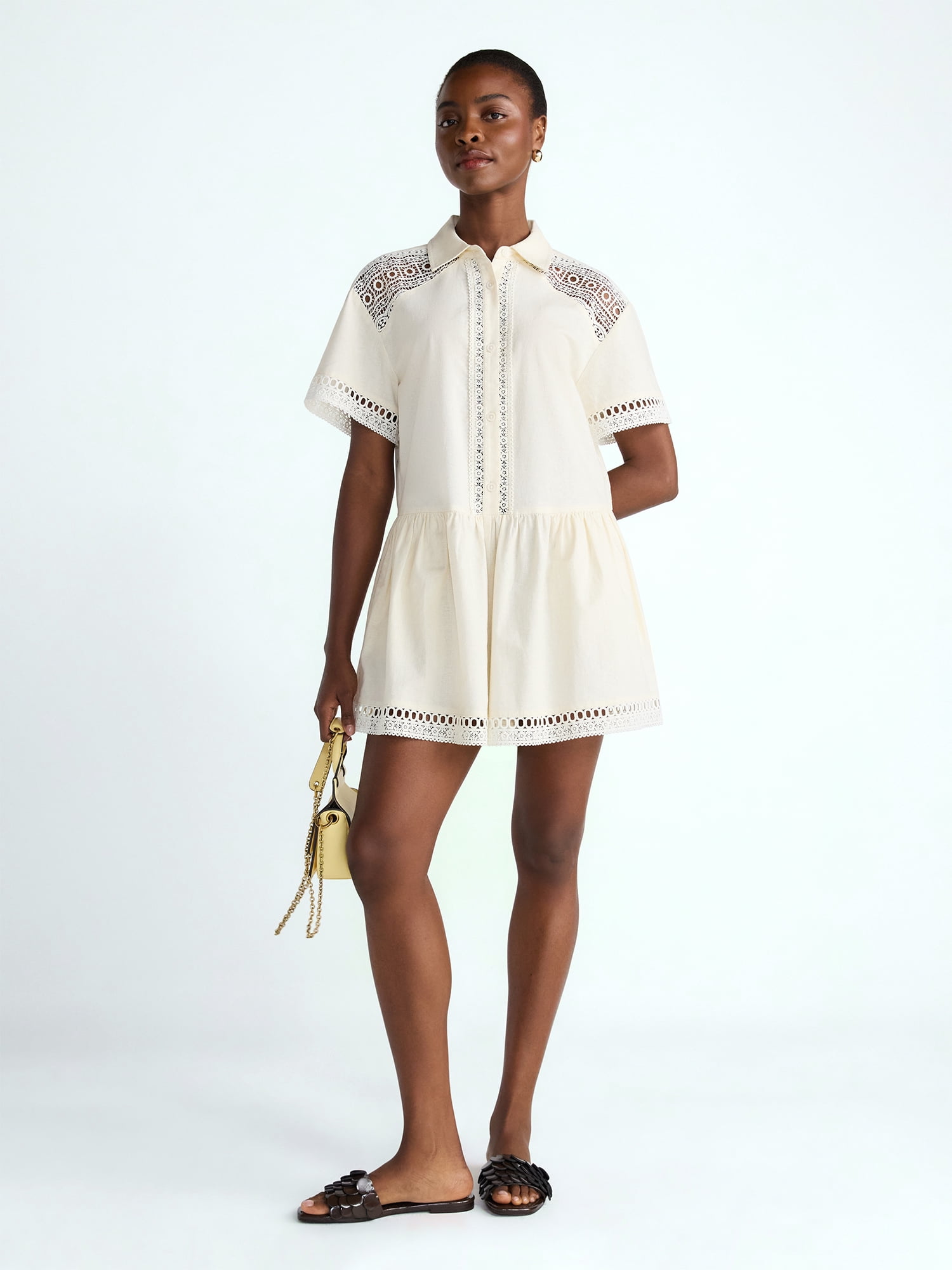 Scoop Women's Crochet Romper, Sizes XS-4XL