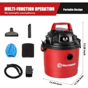 Vacmaster Portable Wet Dry Shop Vacuum, 2.5 Gallon, 2 Peak HP, 1-1/4 Inch Hose