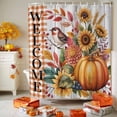 thumbnail image 3 of Shower Curtain 54"W x 78"L Welcome Fall Thanksgiving Pumpkins Flowers Fabric Shower Curtains Set with Hooks Water Repellent Bathroom Curtains Machine Washable Bathroom Accessories, 3 of 6