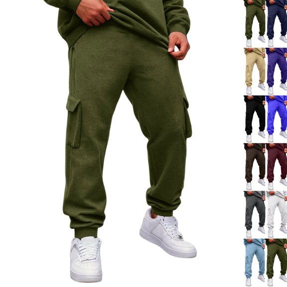 Baggy Sweatpants for Men Elastic Waist Running Drawstring Joggers Sports Workout Tapered Sweat Pants with Pockets Army Green XL