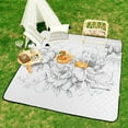 thumbnail image 6 of Elegant Monochrome Peony Floral Sketch Picnic Blanket Waterproof Outdoor Beach Blanket Hand-held Pad Suitable for Travel, Camping, Beach, Family Gatherings, 6 of 7