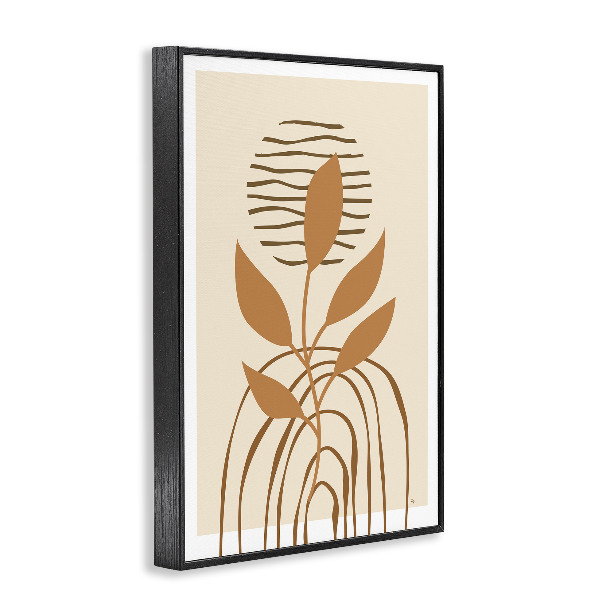 Stupell Industries Minimal Leaf Sprig Botanical & Floral Painting Black Framed Art Print Wall Art, 16 x 24