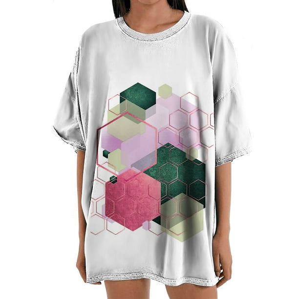 Blusa informal de manga corta con estampado geométrico de manga corta para mujer Fridja gope2786
