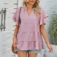 thumbnail image 2 of Womens Tops Clearance T Shirts for Women Fashion Double Layered Ruffle Sleeve Tops For Women Casual V Neck Tunic Tees Summer Loose Fit Solid Going Out Tops Blouse Womens Blouses, 2 of 7