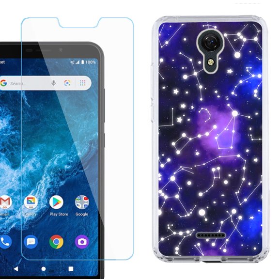 Slim-Fit Protective Phone Case compatible with Cricket Icon 2, with Tempered Glass Screen Protector, by OneToughShield ® - Constellations