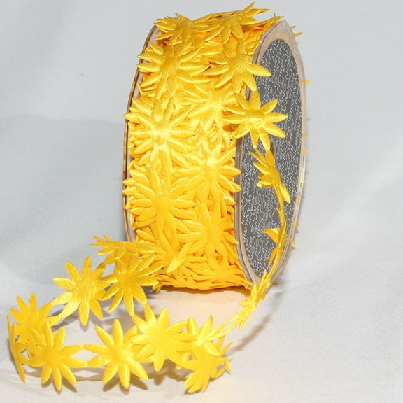 The Ribbon People Yellow Embossed Satin Flowers Craft Ribbon 1" x 20 Yards
