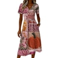 thumbnail image 4 of Womens Halloween Dress Spider Short Sleeve Pumpkin Cute Wrap Dress Skeleton V Neck Funny Wedding Guest Dresses 2XL, 4 of 5