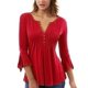 thumbnail image 3 of Camiseta holgada informal de manga de siete puntos para mujer, Túnica plisada con botones, Tops con cuello en V, ropa de verano, 3 of 5