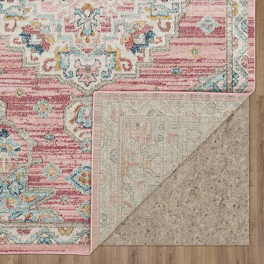 Mohawk Home Catalan Low Pile Latex Backed Stain and Fade Resistant Geometric Pink Indoor Area Rug, 3'11" X 6'