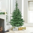 thumbnail image 5 of Artificial Christmas Tree, 8ft Pre-Lit Christmas Tree with 500 Warm White LED Lights, 1307 PE+PVC Tips, Realistic Layered Look, Unique Wooden Base - Full Artificial Holiday Tree for Home Decor, 5 of 11