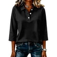 thumbnail image 2 of Women Casual Lapel Button Tshirts 3/4 Sleeve Polo Tops Loose Relaxed Solid Shirts Daily Tops, 2 of 5