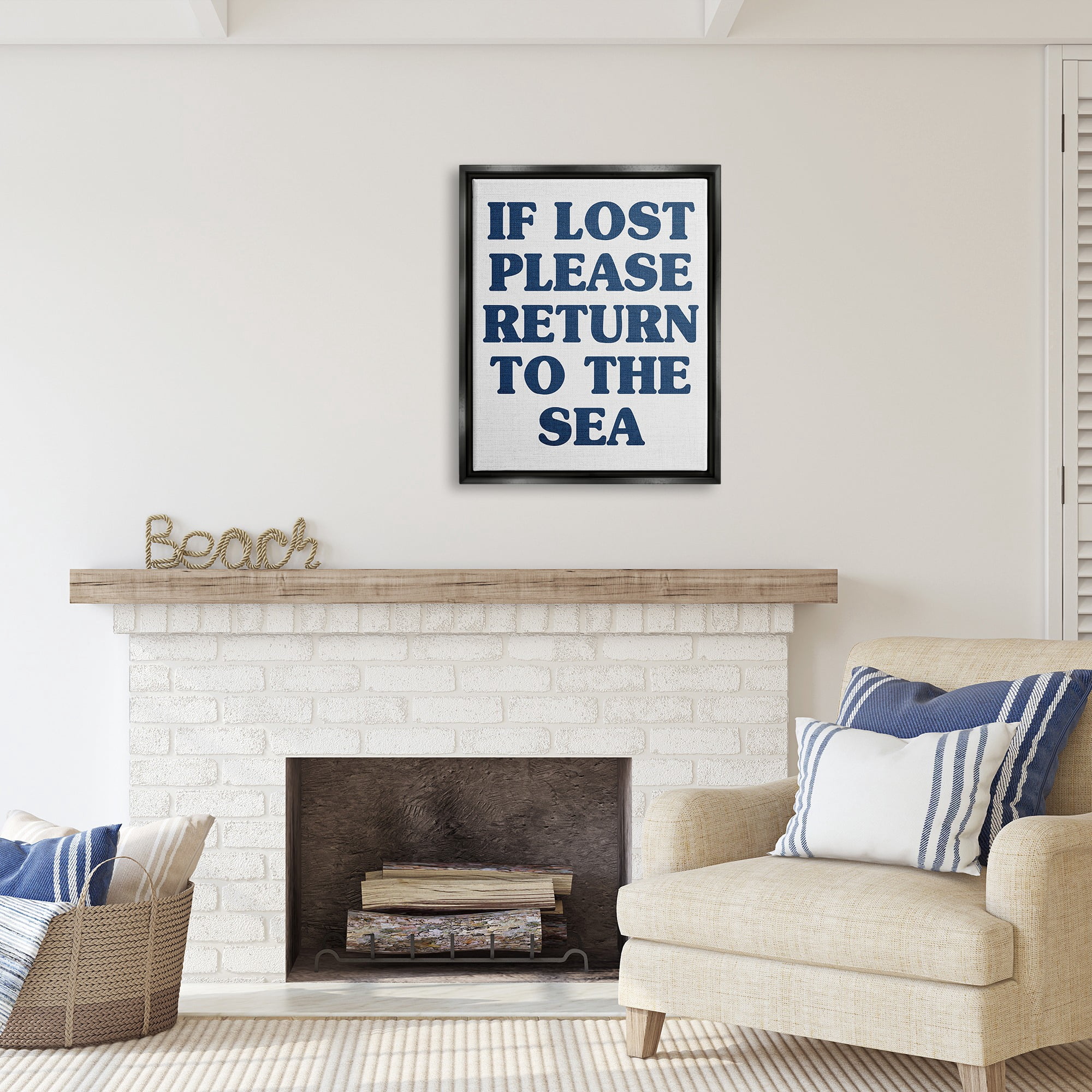 Stupell Industries Return to Sea Phrase Nature Painting Black Floater Framed Canvas Art Print Wall Art, 25 x 31
