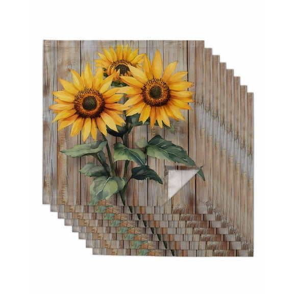 nqOlkjepod Summer Sunflower Cloth Napkins Set of 8 Reusable Dinner Napkins, Vintage Wood Floral Botanical Rustic Cocktail Napkin Washable Table Napkins for Wedding/Holiday Party/Baby Shower 20"x20"