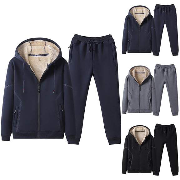 VBTAPA Men's Tracksuits Sherpa Lined Full Zip Hooded Jacket Fleece Jogger Pants Winter Warm Sweatsuits Sets Black XXXXXL