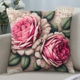 thumbnail image 4 of Decorative Romantic Rose Flower Pillow Cover Vintage Shabby Chic Peach Pink Rose Floral Cushion Cover Square Cotton Linen Pillowcase for Sofa Bedroom Car 18x18 Inch, 4 of 5