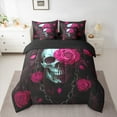 thumbnail image 2 of Manfei Gothic Skull Skeleton Bedding Comforter Set 7-Piece, Pink Floral King Bedding Sets, Halloween Bed Sheets, Lightweight Room Decor, 2 of 8