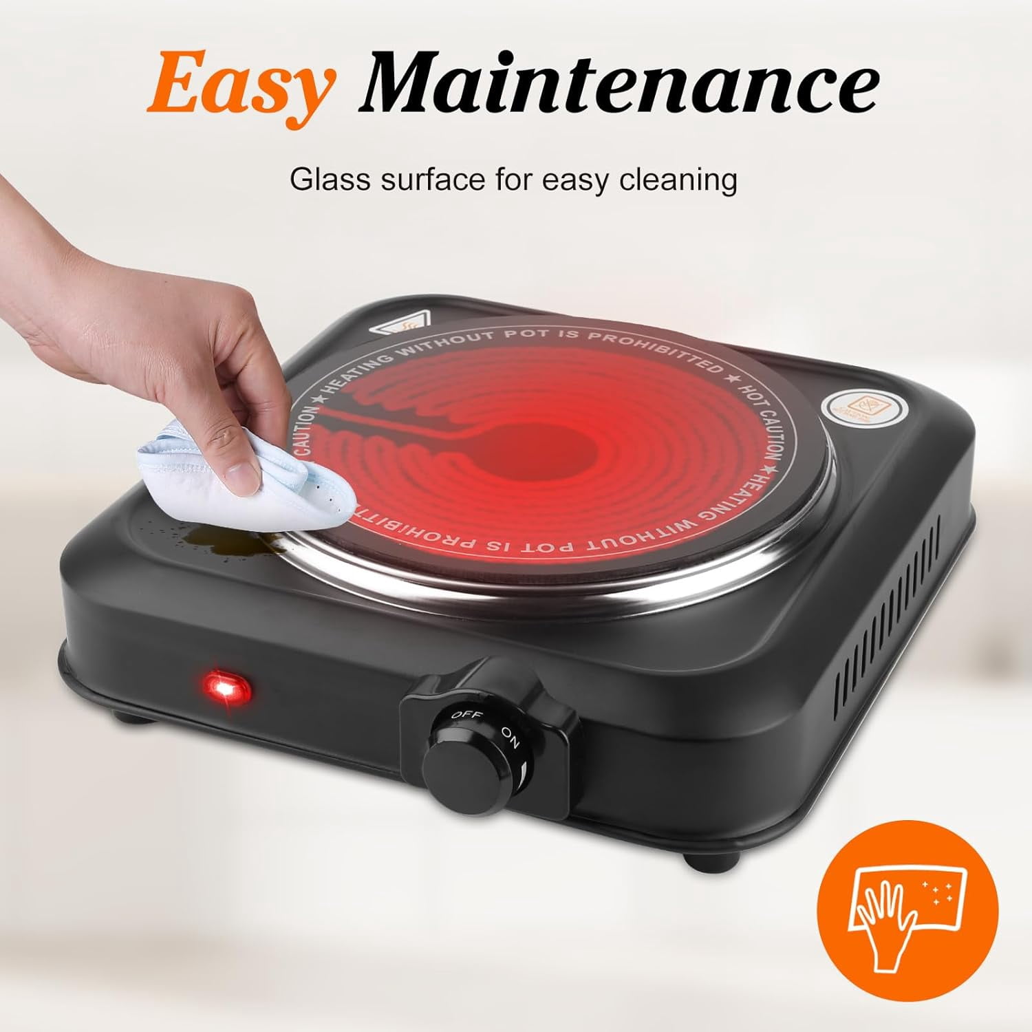 Hot Plates for Countertop, Battery Powered Hot Plate, Electric Hot Plate, 1200w Electric Infrared Single Burner,  Portable Counter Single Stove with 7.5” Glass Cooktop