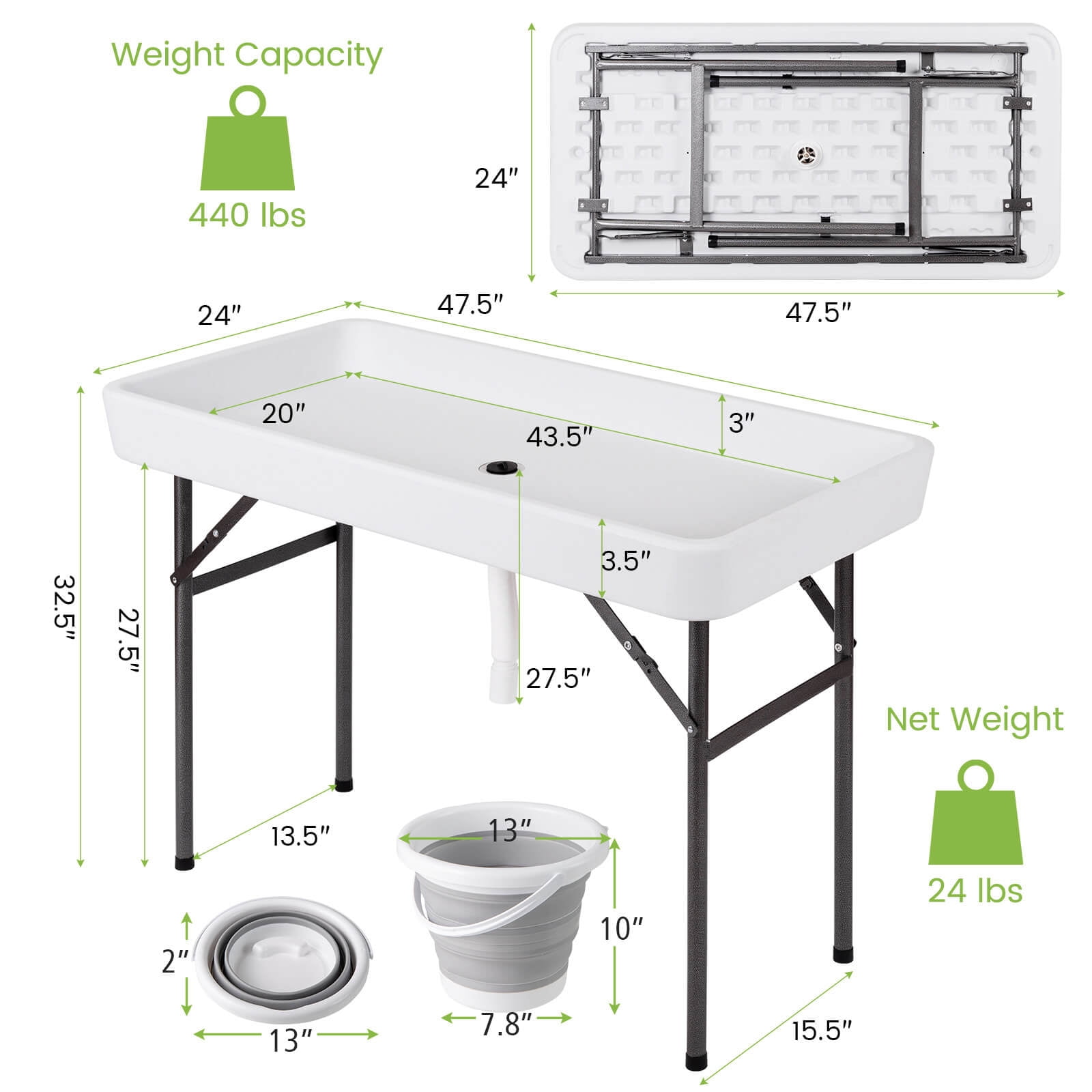 Costway 4 Foot Party Ice Folding Table Plastic with Matching Skirt White
