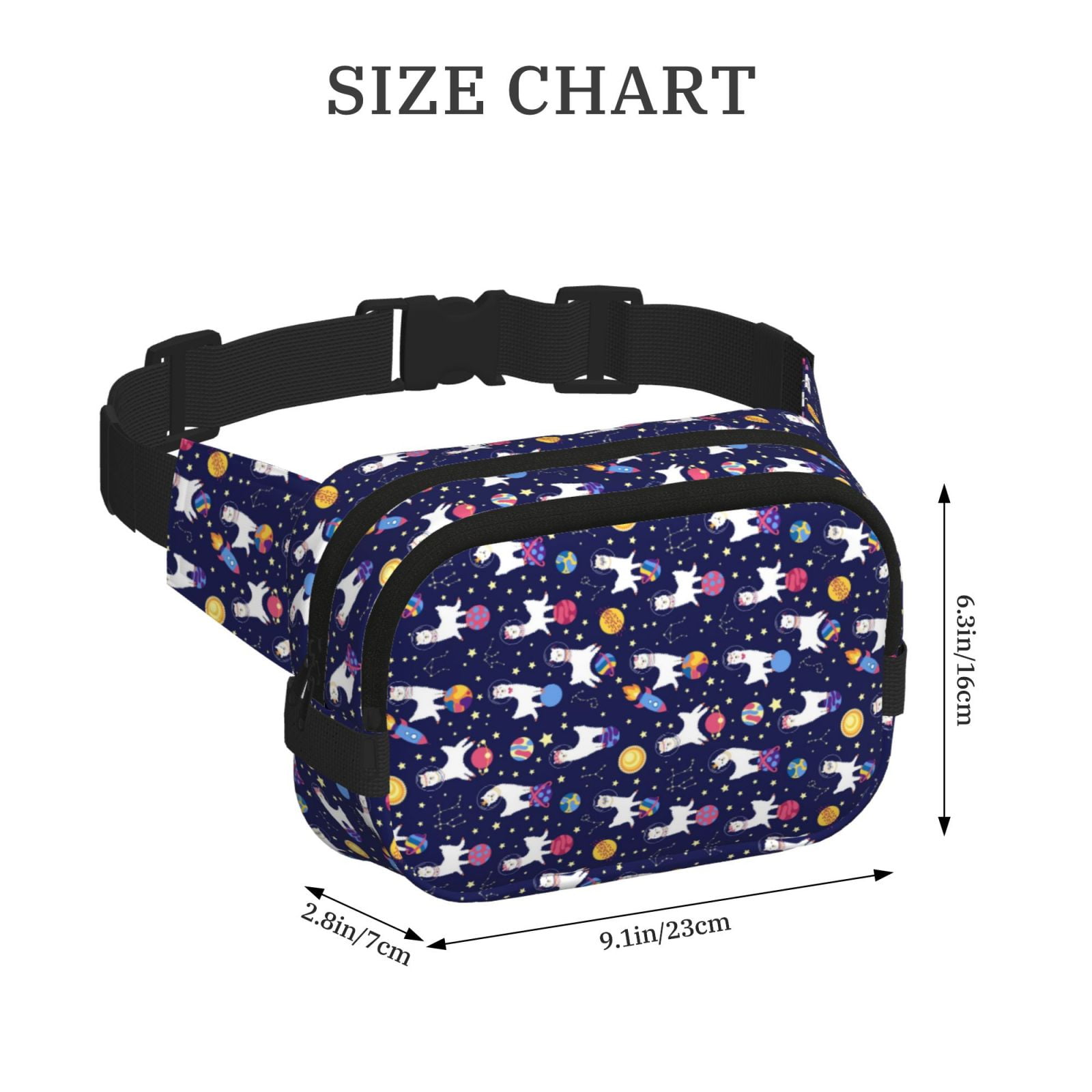 Picia Lama in Space Print Square Double-Layer Waist Bag Mini Adjustable Waist Belt Bag Exercise Running Travel Hiking
