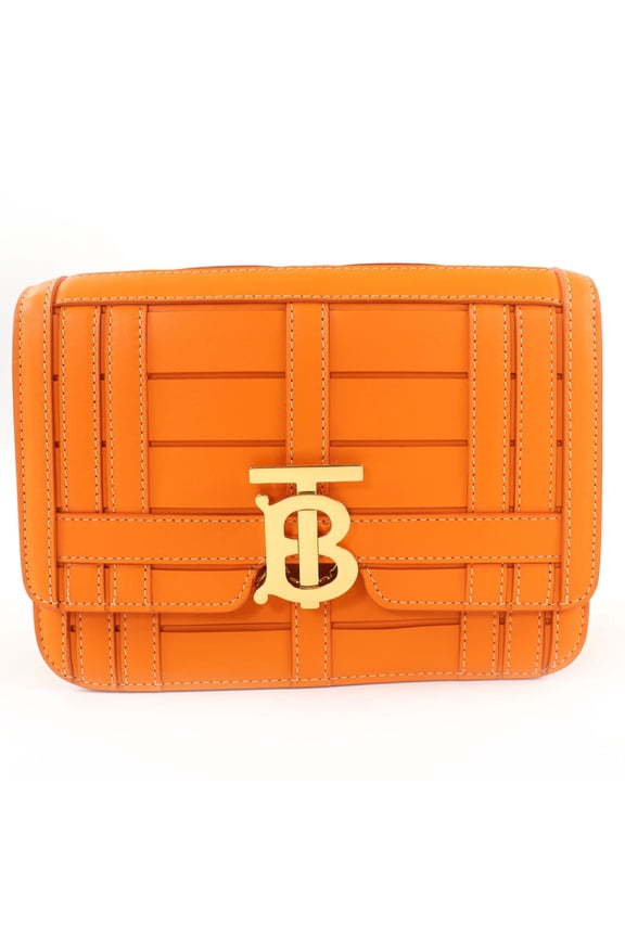 Pre-Owned BURBERRY Burberry TB hardware 2-way leather clutch bag/shoulder bag, orange, with...