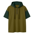 thumbnail image 4 of Tfken Summer Men Tshirts Hooded Patchwork Short Sleeve Drawstring Tops With Zipper Casual Daily Wear Male Leisure Shirts Green, 4 of 4