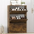 thumbnail image 3 of Shoe Storage Cabinet for Entryway, Brown Shoe Cabinet with 3 Flip Drawers, Hidden Shoes Rack Freestanding Storage Organizer for Entryway,Closet, Living Room,Hallway 47.24"H × 31.50"W × 9.44"D, 3 of 12