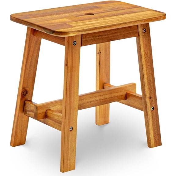 Beefurni Acacia Wood Shower Bench, Waterproof Bath Stool with Shelf, Outdoor Wooden Bench, Natural