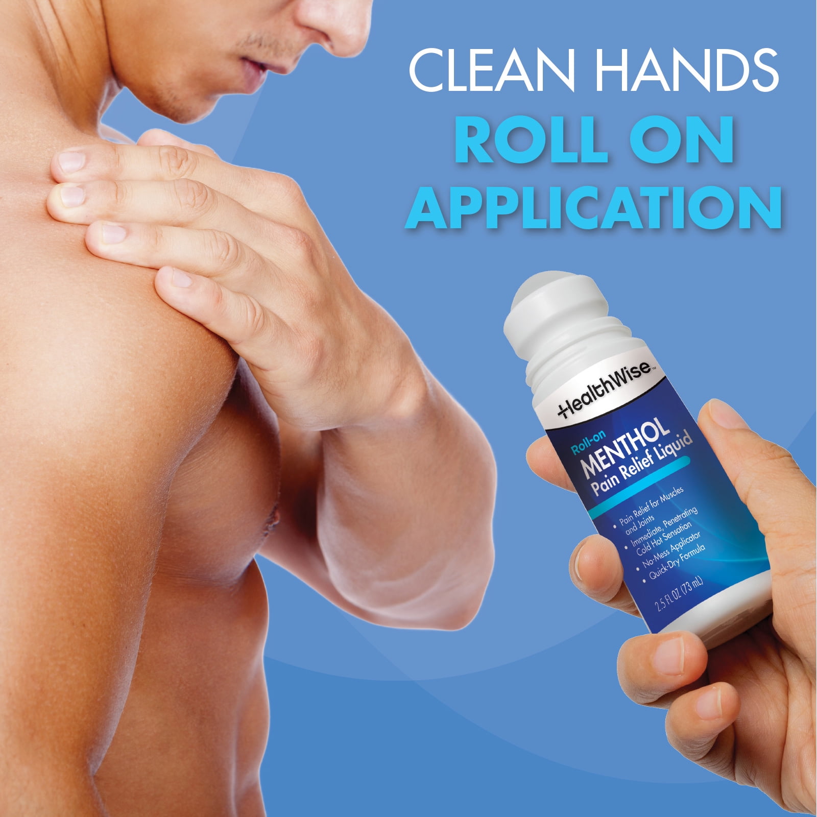 HealthWise 16% Menthol Roll-On | Cold Hot Sensation | Pain Relief Liquid | 2.5 oz. 73 mL | Non-Greasy Formula | Immediate Penetrating Action | Topical Analgesic