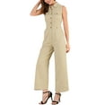 thumbnail image 5 of MODA NOVA Juniors Ankle Tie Waist Workwear Button Front Sleeveless Jumpsuit, 5 of 6