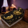 thumbnail image 5 of Homewish Black Gold Twin Sheets, Damask Sun Stars Moon Bedding, 3pcs, 1 Flat Sheet, 1 Fitted Sheet and 1 Pillowcase, 5 of 6