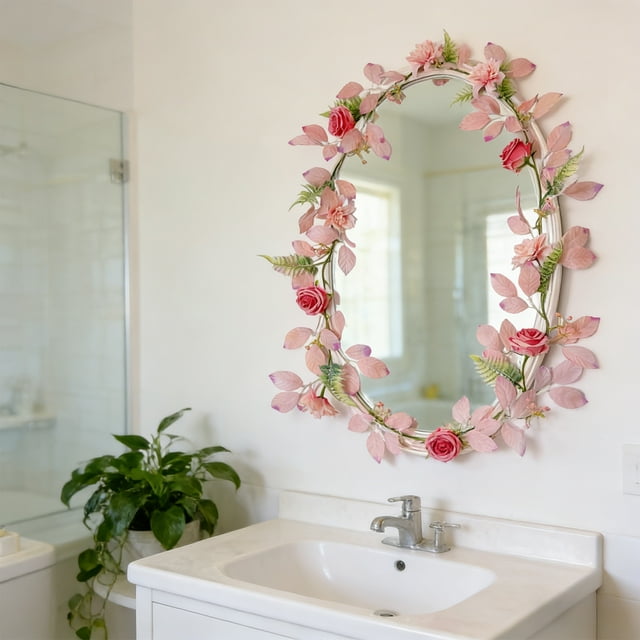 Rosas artificiales | Flores de seda con enredaderas de plástico | Rosa, azul y beige | Guirnalda ligera de 170 cm de largo para colgar en la pared, ideal para bodas | Decoración para interiores y