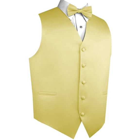 BEST TUXEDO, Men's Formal, Prom, Wedding, Homecoming, Tuxedo Vest, Bow-Tie & Hankie Set for Prom, Wedding, Cruise in Canary - XL