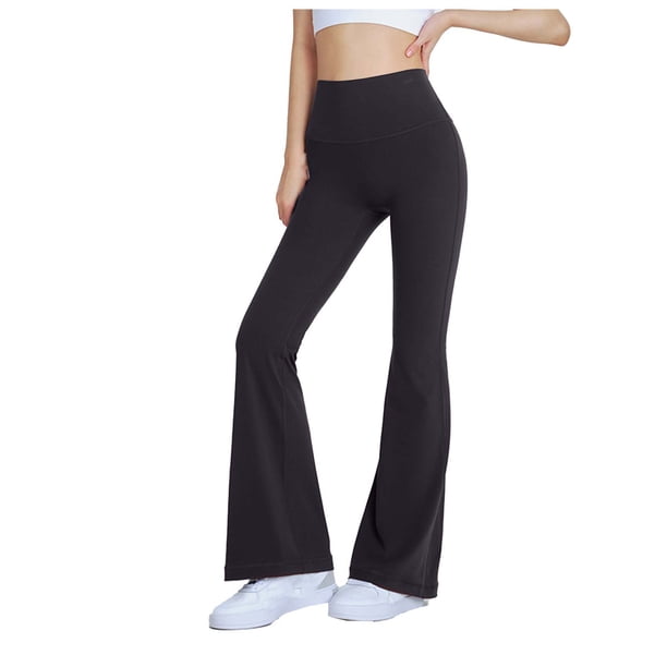 Pincandy Women's Solid Color High Waist Elastic Waist Yoga Pants, Flared Hem, Casual & Fitness Activities