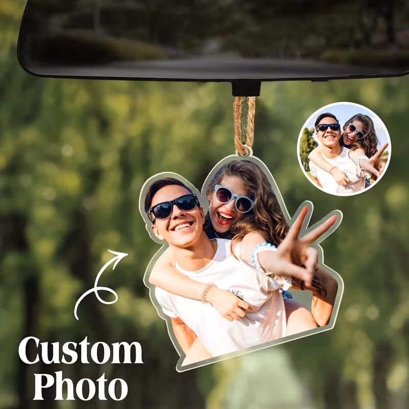 Custom Photo Car Rearview Mirror Hanging Ornament, Personalized DIY Auto Interior Accessory & Gift
