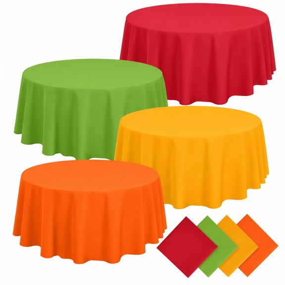 stcellnmex 4 Pack Thanksgiving Fall Plastic Disposable Tablecloths Harvest Waterproof Table Covers Autumn Disposable Table Cover for Holiday Party Farmhouse Kitchen Decor Round
