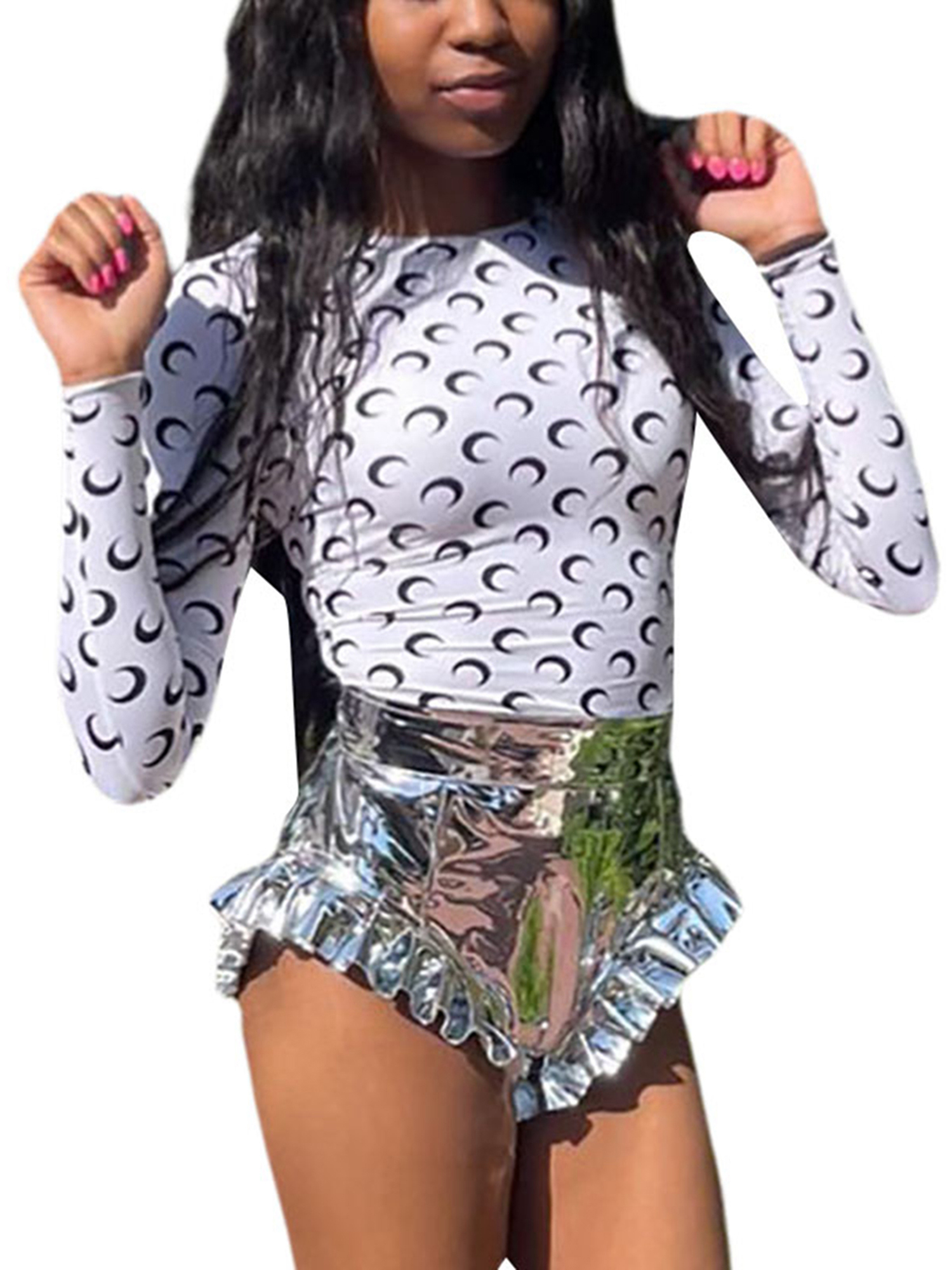 Women Sexy Shinny Metallic Shorts Summer High Waist Ruffle Trim Bodycon  Night Out Club Pants - Walmart.com