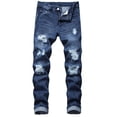 thumbnail image 1 of Mens Ripped Jeans, Distressed Destroyed Slim Fit Straight Leg Denim Pants Fashion Menswear, 1 of 4