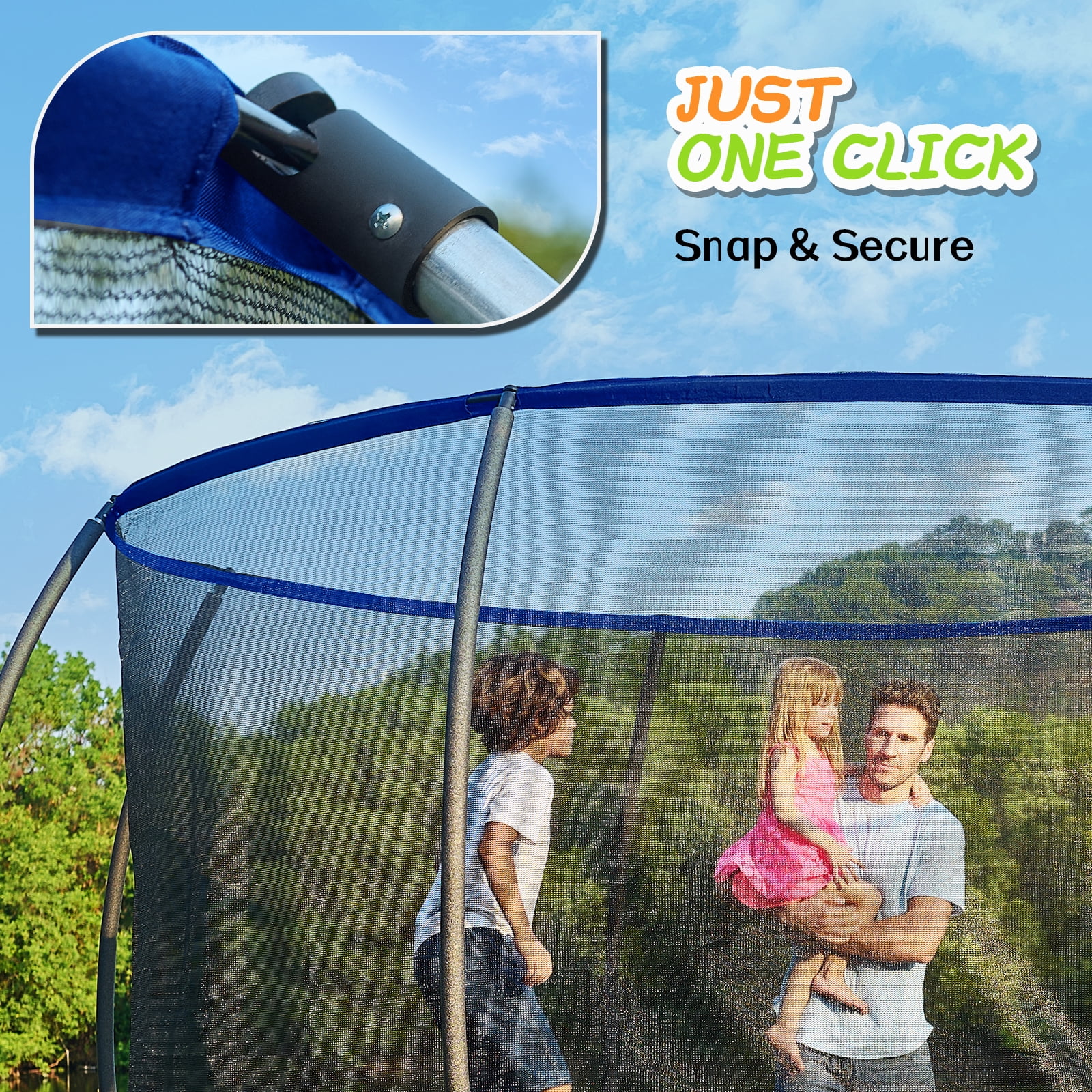 CalmMax 12FT Trampoline with Safety Enclosure & Weather Cover – ASTM Certified, Heavy-Duty Outdoor Trampoline with Ladder – for Kids & Adults, Blue