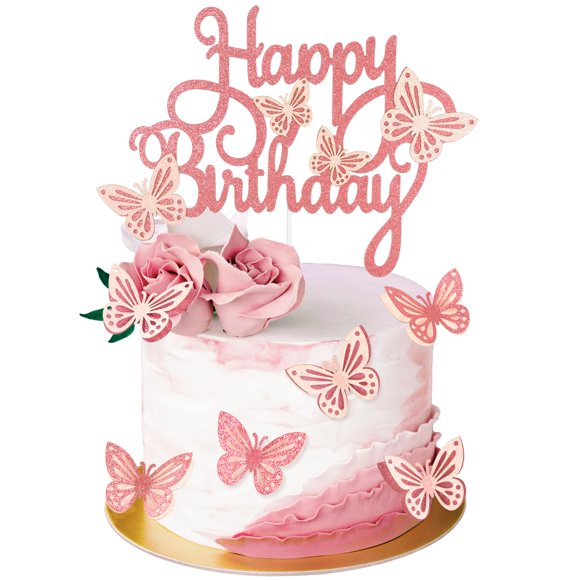 BHNKGZNA: 13 piezas de decoración de pastel de mariposa 3D rosa dorado para cumpleaños, boda y fiesta de cumpleaños de niñas y mujeres