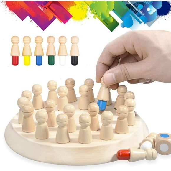 TESNN Jeu d'échecs en bois à mémoire de forme, Jeu d'échecs à mémoire de couleur Hirger, Jeu de plateau amusant, Jeu d'échecs à mémoire de forme, Jeu d'interaction parent-enfant, casse-tête pour