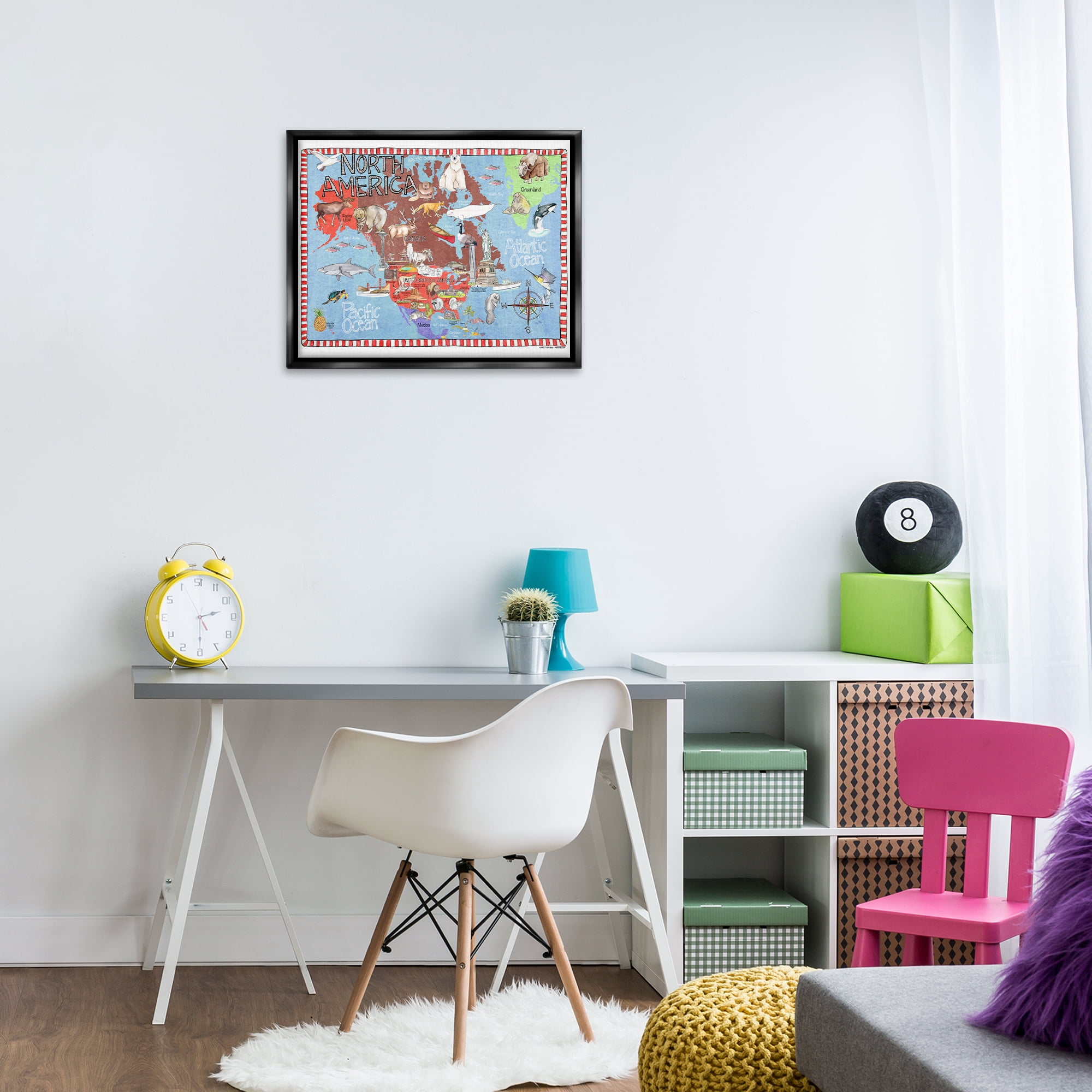 Stupell Industries North America Map Town & City Painting Black Floater Framed Art Print Wall Art, 21 x 17