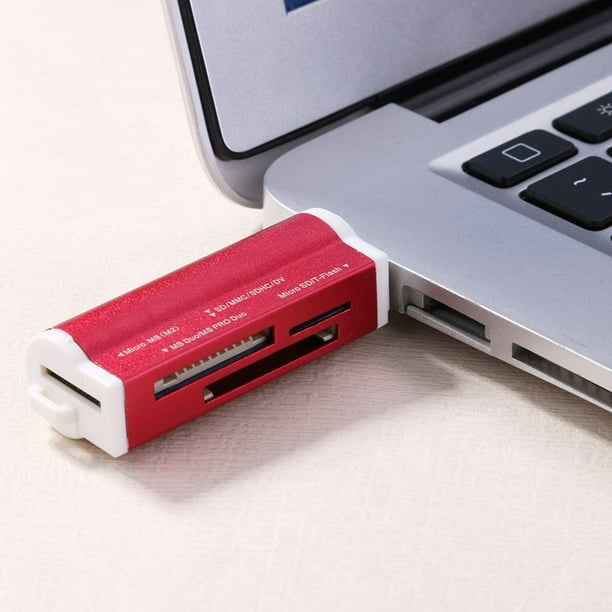 Lector De Tarjetas De Memoria Múltiple Usb2.0 4 En 1 Para Sd/Sdhc/Mini Sd/Mmc/Tf (Rojo)