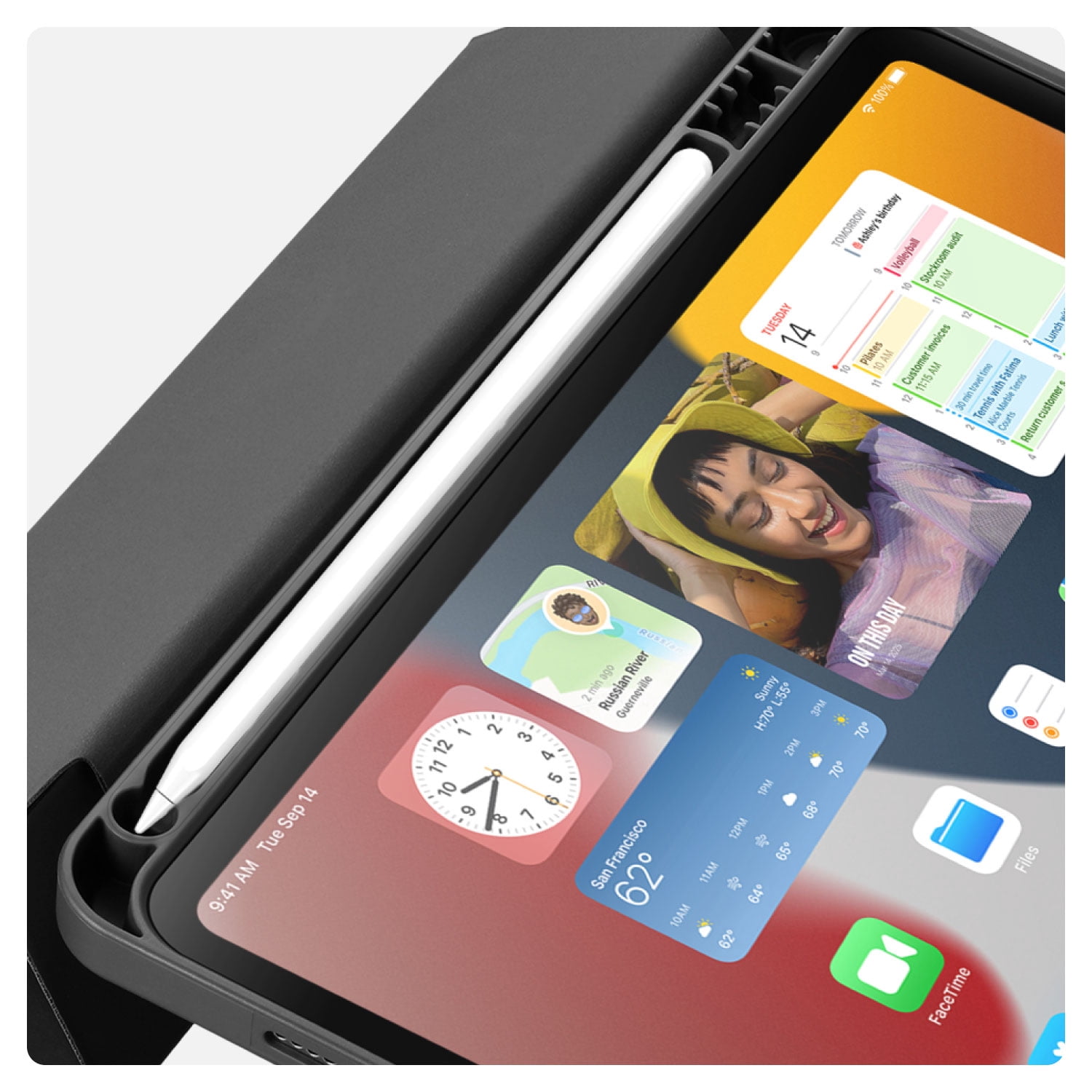 Vena For Apple iPad Air 13 Inch Case with Pencil Holder, iPad Air M4 M3 13 Inch Case, Trifold Stand, iPad Pro 12.9" Case (2022/2021/2020/2018), Black